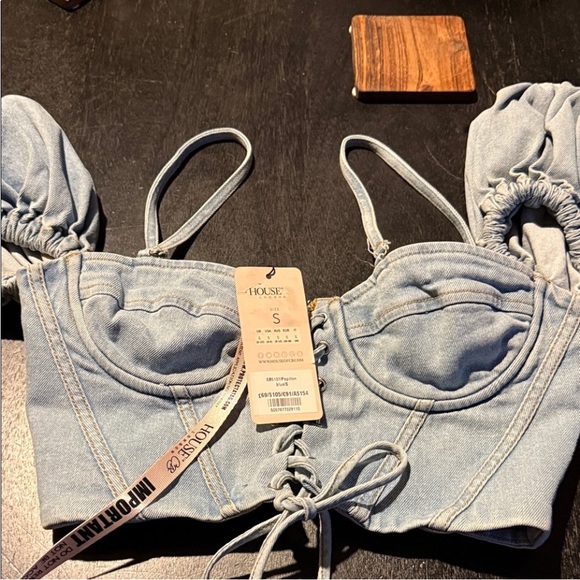 House of CB Tops - House of CB Light Blue Denim Lace-Up Bustier Top
